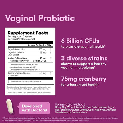 OEM Probiotic for Women Capsule PH Balance, Digestive 50 Billion CFU -6 Unique Strains for Organic Prebiotics, Cranberry Extract