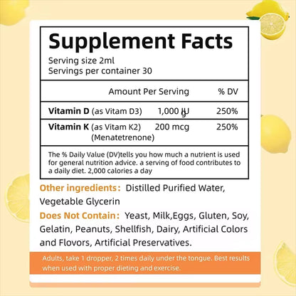 Bulk Vitamin D3 K2 Supplement Drops Oem Odm Private Label USA Warehouse Stock Ready One Piece Delivery Suitable for Retailers